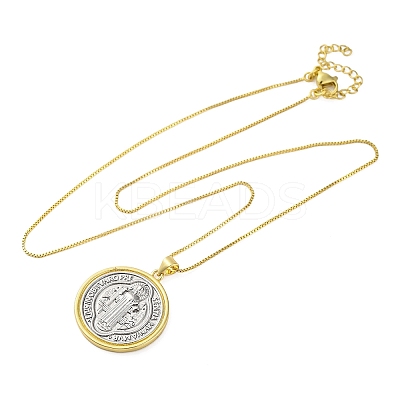 Brass Saint Benedict Medal Pendant Box Chain Necklaces LS-NJEW-R100-05G-1