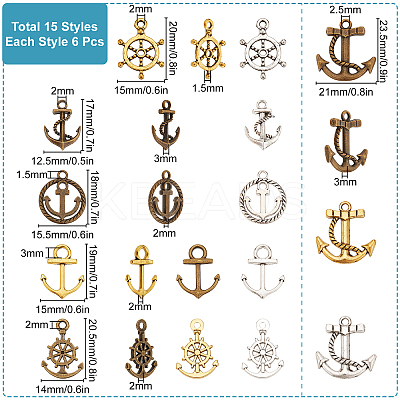 90Pcs 15 Style Tibetan Style Alloy Pendants TIBEP-SC0002-15-1