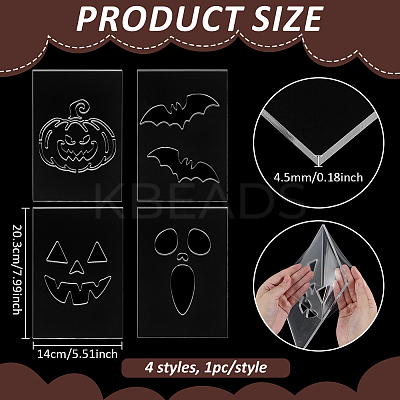 4Pcs Halloween Theme Acrylic Quilting Templates DIY-BC0015-86B-1