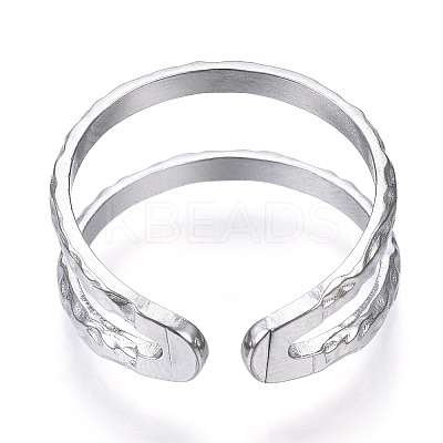 Non-Tarnish 304 Stainless Steel Double Line Open Cuff Ring LS-RJEW-N040-20-1
