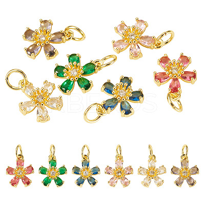 6Pcs 6 Colors Brass Micro Pave Cubic Zirconia Pendants KK-TA0002-10G-1