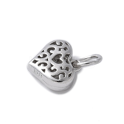 925 Sterling Silver 3D Hollow Flower Heart Charms STER-M099-02P-1