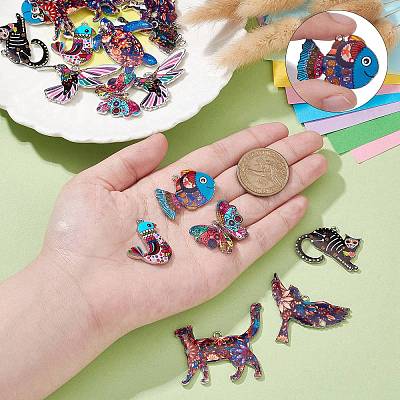 18Pcs 9 Styles Printed Alloy Pendants ENAM-CJ0005-30-1