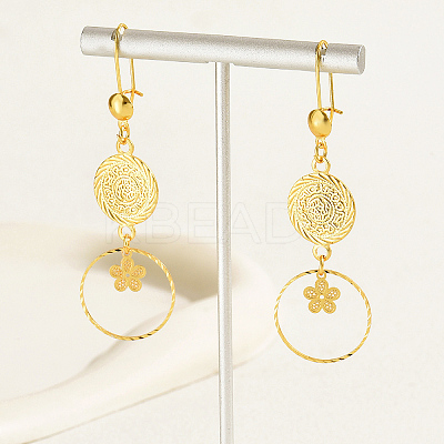 Geometric Hollow Retro Flat Round with Flower Brass Dangle Earrings DM2624-1