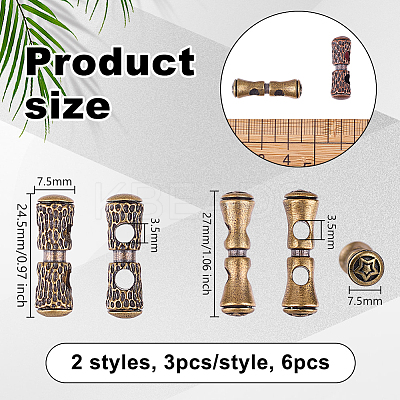 6Pcs 6 Styles Double Hole Brass Beads KK-OC0001-61-1