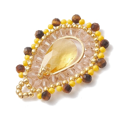 Natural Tiger Eye Faceted Round and Glass Seed Beaded Pendants PALLOY-MZ01218-03-1