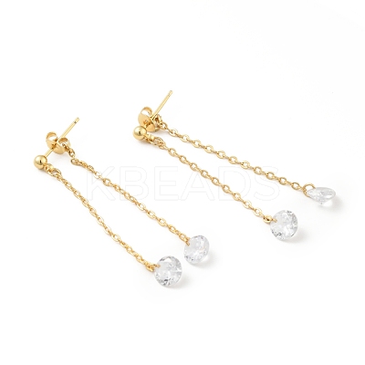 Clear Cubic Zirconia Tassel Front Back Stud Earrings EJEW-C035-01G-1