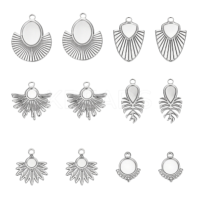 12Pcs 6 Styles 304 Stainless Steel Pendant Cabochon Settings STAS-UN0042-14-1