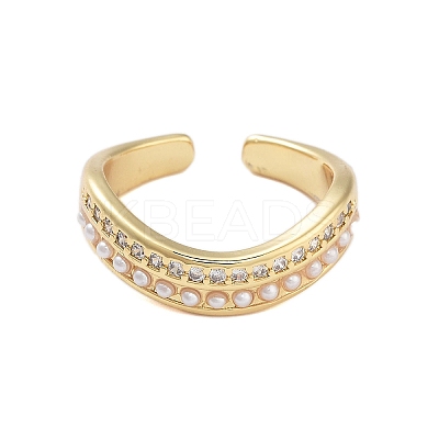 Rack Plating Brass Micro Pave Cubic Zirconia Open Cuff Rings for Women RJEW-B064-11G-1