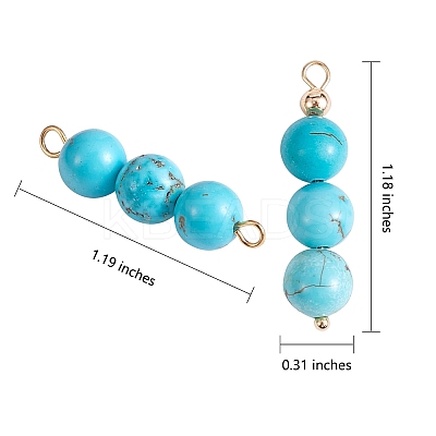 10Pcs Triple Synthetic Turquoise Round Beaded Connector Charms PALLOY-SW00003-08-1