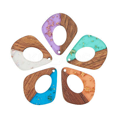 Transparent Resin & Walnut Wood Pendants RESI-CJ0001-74-1