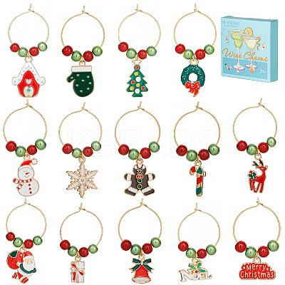 14Pcs Christmas Theme Alloy Enamel Wine Glass Charms AJEW-SC0002-05-1
