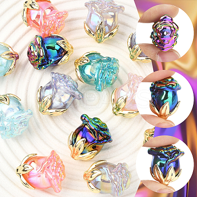 14Pcs 7 Colors UV Plating Opaque Acrylic Beads MACR-SC0002-53-1