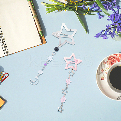 2Pcs 2 Styles Star Iron & Plastic Snap Hair Clips PHAR-CP0001-29-1