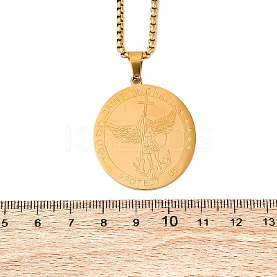 201 Stainless Steel Archangel Saint Michael Medal Pendant Box Chain Necklaces for Women NJEW-S440-01G-1