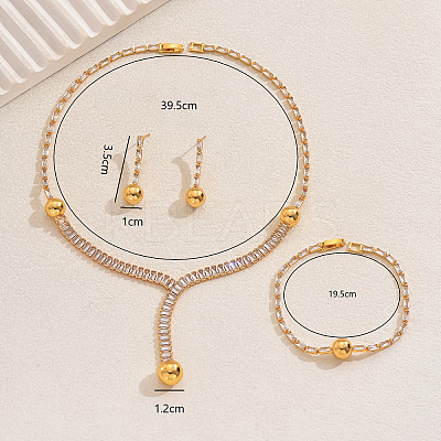 Round Brass Pave Cubic Zirconia Stud Earrings & Necklaces & Bracelets Sets for Women's Banquets and Weddings TZ4206-1