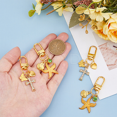 4Pcs 2 Styles Starfish & Cross Alloy Pendant Decoration HJEW-HS00001-1