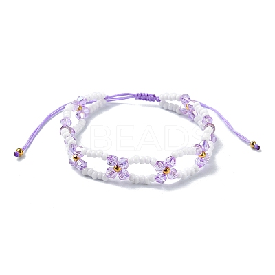 Woven Glass Flower Adjustable Braided Bead Bracelets for Women BJEW-MZ00100-02-1