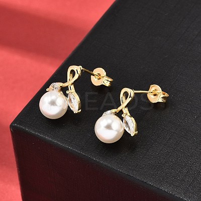 Horse Eye with Round Brass Micro Pave Clear Cubic Zirconia Stud Earrings EJEW-A135-27G-1