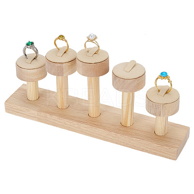 5-Slot PU Leather Round Tiered Ring Organizer Display Stands with Wooden Base RDIS-WH0001-39A-1
