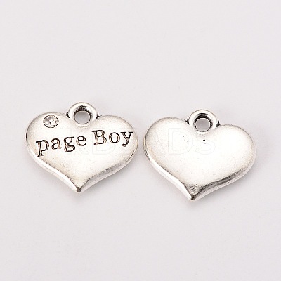 Wedding Theme Antique Silver Tone Tibetan Style Heart with Page Boy Rhinestone Charms TIBEP-N005-14B-1
