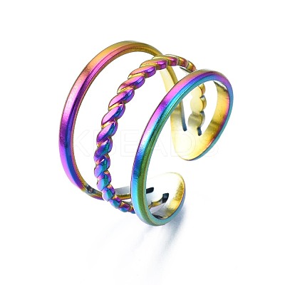 304 Stainless Steel Triple Line Wrap Cuff Ring RJEW-N038-104-1