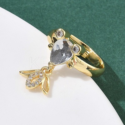 Brass Micro Pave Cubic Zirconia Adjustable Finger Rings for Women RJEW-K307-01G-22-1