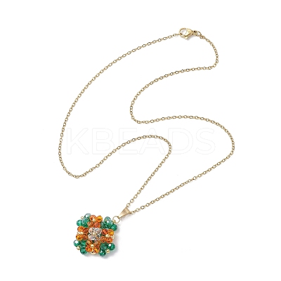 Glass Seed Beaded Clover Pendant 304 Stainless Steel Cable Chain Necklaces for Women NJEW-MZ00128-03-1