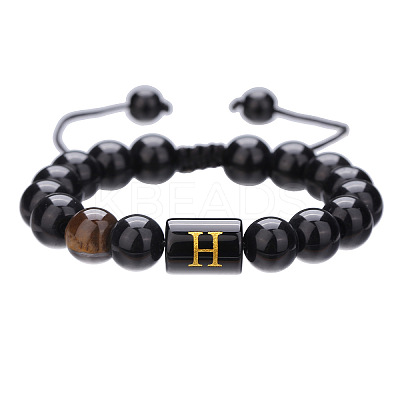 Adjustable Natural Tiger Eye and Glass Beaded Braided Bead Bracelets for Men Women FS-WGD7D76-08-1