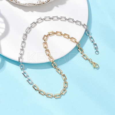 Two Tone Brass Rectangle Link Chain Necklaces NJEW-JN05761-1