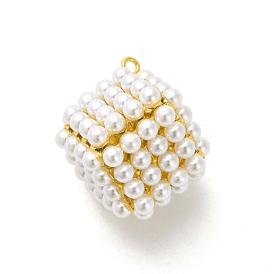 Rack Plating Brass with Plastic Pearl Pendants KK-L210-012G-02-1