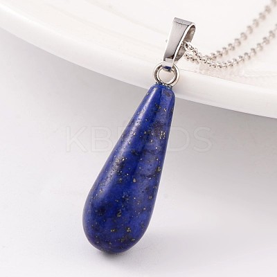 Teardrop Platinum Tone Brass Lapis Lazuli Pendants G-F267-03E-1