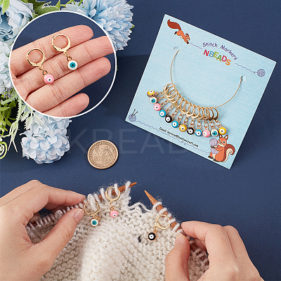 15Pcs 5 Color Alloy Enamel Evil Eye Charms Locking Stitch Makers HJEW-PH01592-1