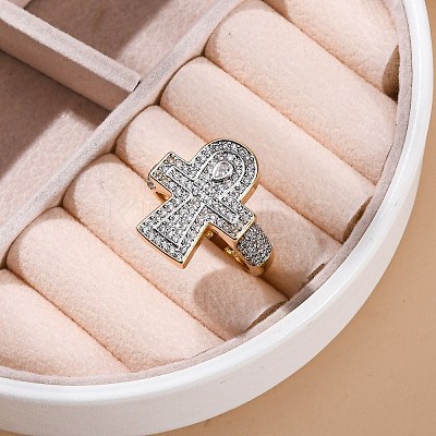 Brass Micro Pave Clear Cubic Zirconia Cuff Finger Rings for Women RJEW-C116-01G-1