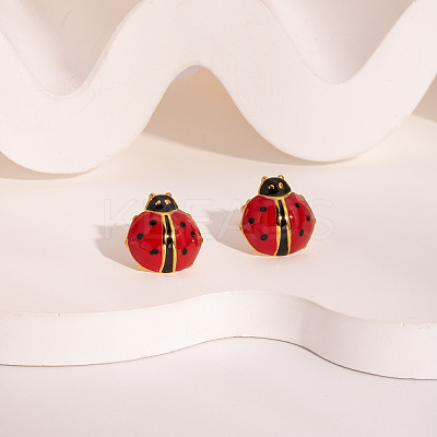 Ladybug 304 Stainless Steel Enamel Stud Earring for Women ZG3114-2-1