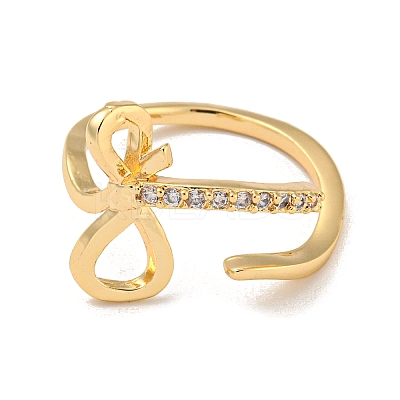 Brass with Cubic Zirconia Open Cuff Rings RJEW-B052-02G-1