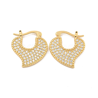 Heart Brass Pave Clear Cubic Zirconia Hoop Earrings EJEW-M258-23G-1