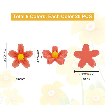 180Pcs 9 Colors Flower Opaque Resin Cabochons FIND-PH0008-95-1