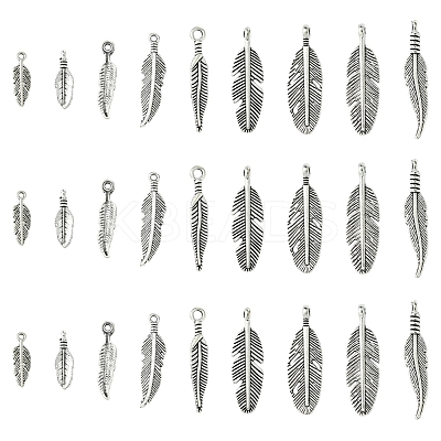60Pcs Tibetan Style Alloy Feather Pendants TIBEP-FS0001-21-1
