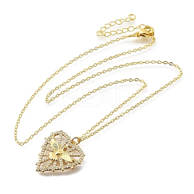 Brass Micro Pave Clear Cubic Zirconia Bird Heart Pendant Necklaces for Women NJEW-D311-01A-G-1