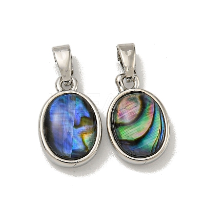 Rack Plating Brass Pave Natural Paua Shell Oval Charms KK-U025-07P-02-1