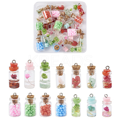 28Pcs 4 Style Glass Wishing Bottle Pendant Decorations GLAA-FW0001-01-1
