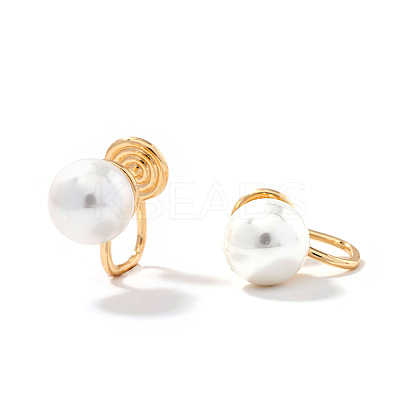 Simple and Elegant Vintage Brass Imitation Pearl Round Clip-on Earrings UF6874-1