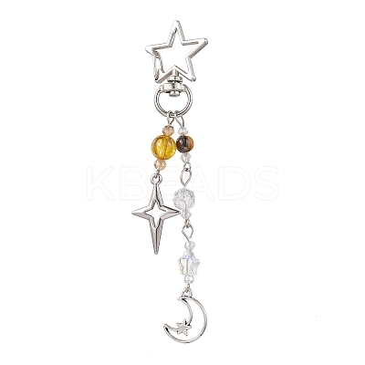 Natural Quartz Crystal Beads with Natural Grade AB Tiger Eye Beads and Glass Beads and Alloy Charms Decorations HJEW-JM03031-02-1