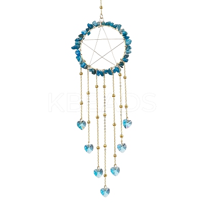 Wire Wrapped Natural Apatite Chips Ring Hanging Ornaments HJEW-JM02371-05-1