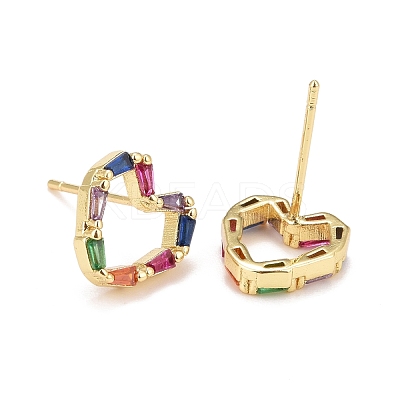 Cubic Zirconia Heart Stud Earrings EJEW-A069-13G-1