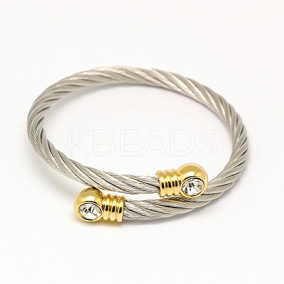 Trendy Women's 304 Stainless Steel Torque Bangles BJEW-N225-90G-1