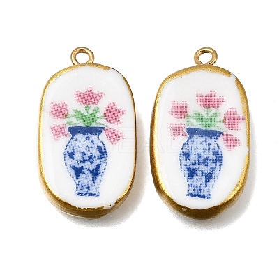 Fruit & Floral & Animals Printed Handmade Porcelain Pendants X-STAS-Z207-01G-07-1