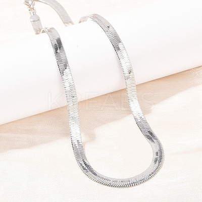 6MM 201 Stainless Steel Flat Snake Chain Necklaces for Women Men NJEW-Z089-02P-1