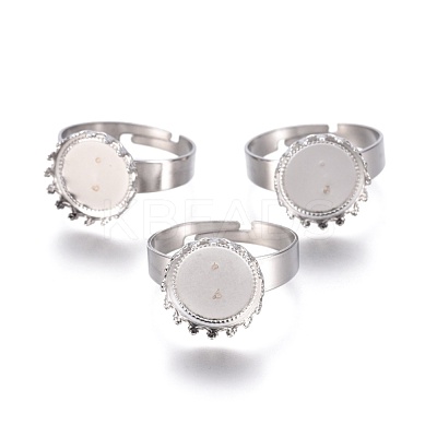 Non-Tarnish Adjustable 304 Stainless Steel Finger Rings Components X-STAS-E474-50-1